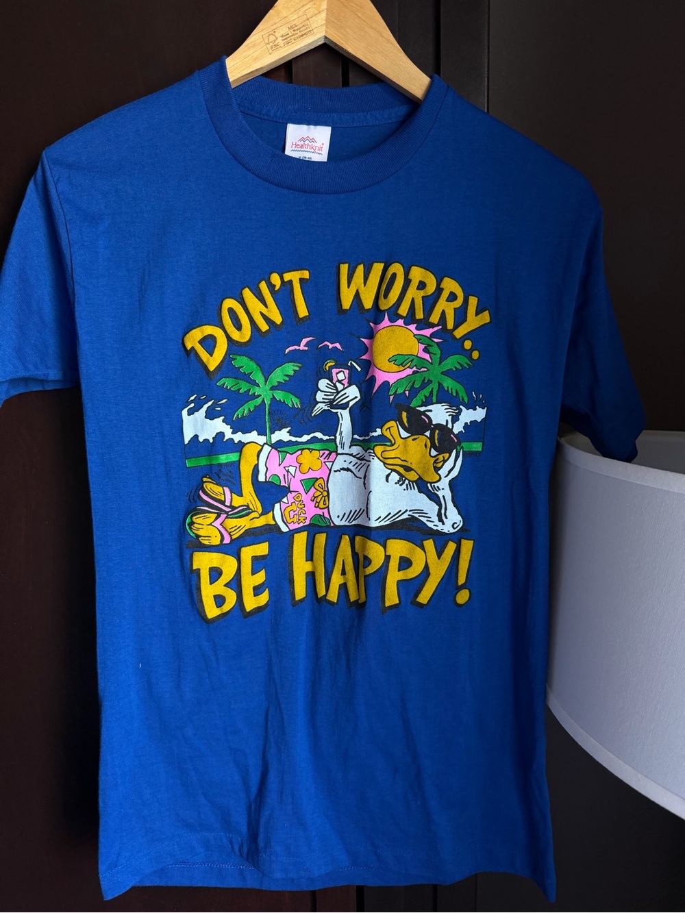 Vintage 1980s "Don't Worry, Be Happy!" graphic t-shirt size M